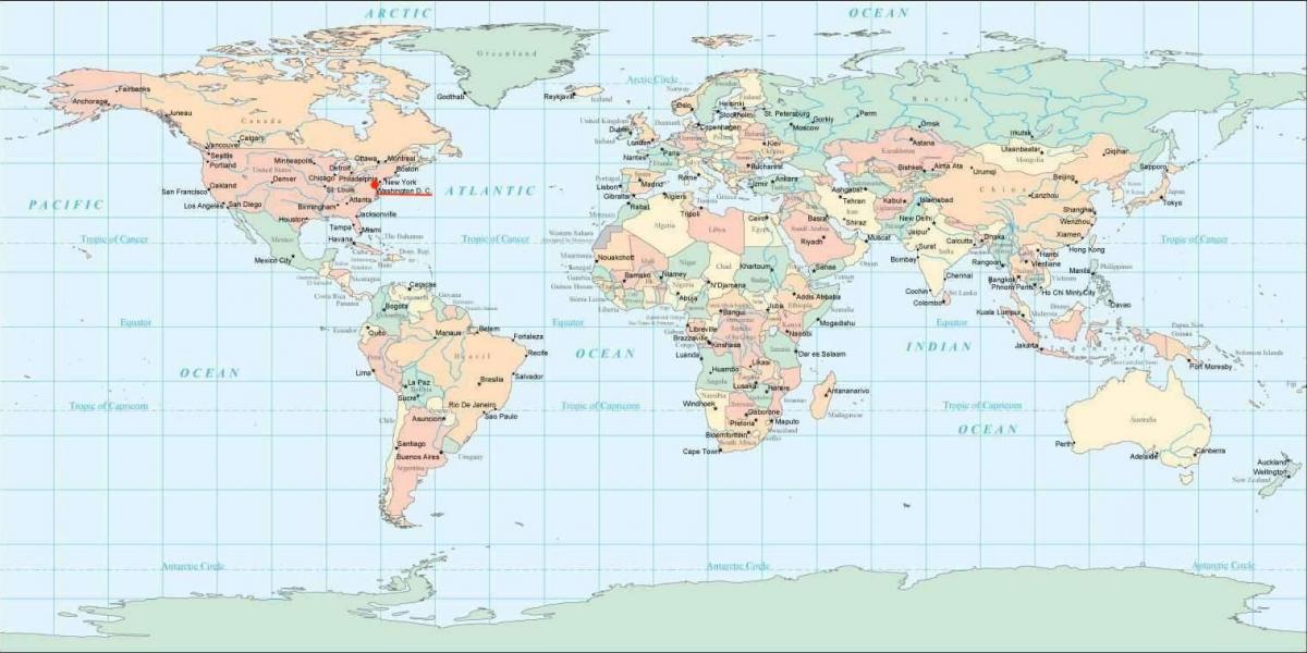 La ubicación de Washington DC en el mapa mundial