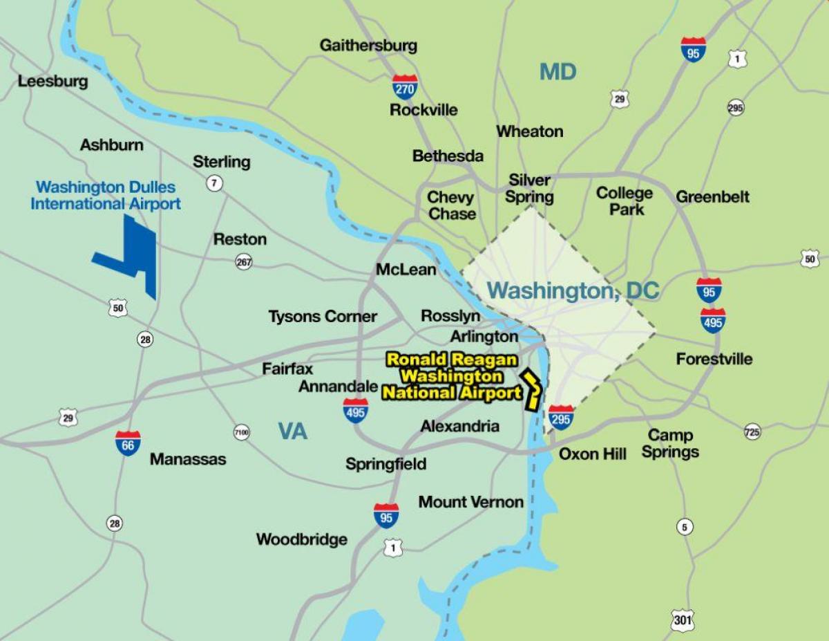 Mapa de los aeropuertos de Washington DC