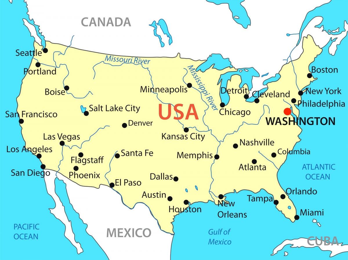 Washington DC en el mapa de los EE.UU