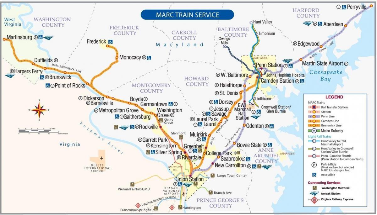 Mapa de las estaciones de tren de Washington DC