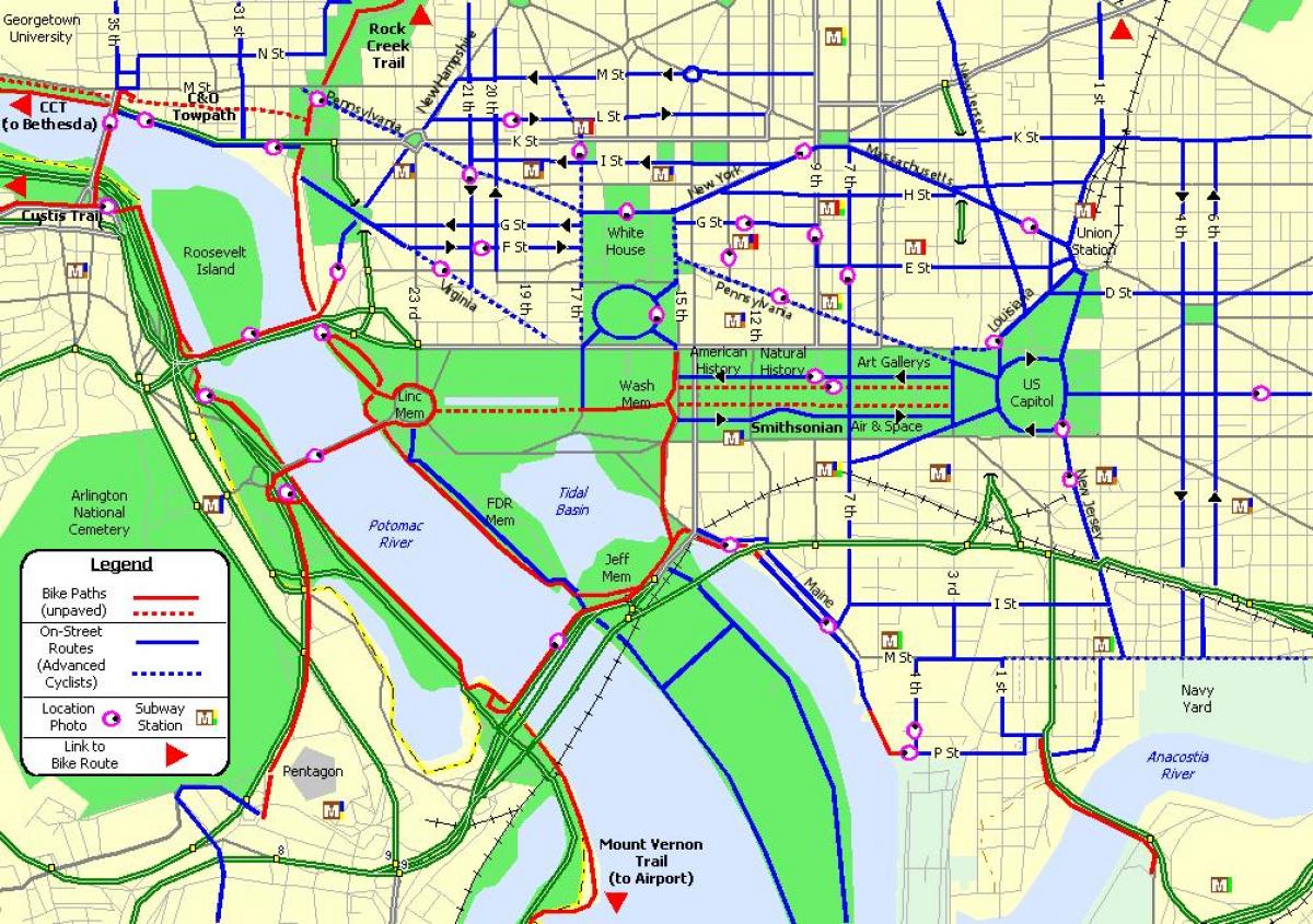 Mapa del carril bici de Washington DC