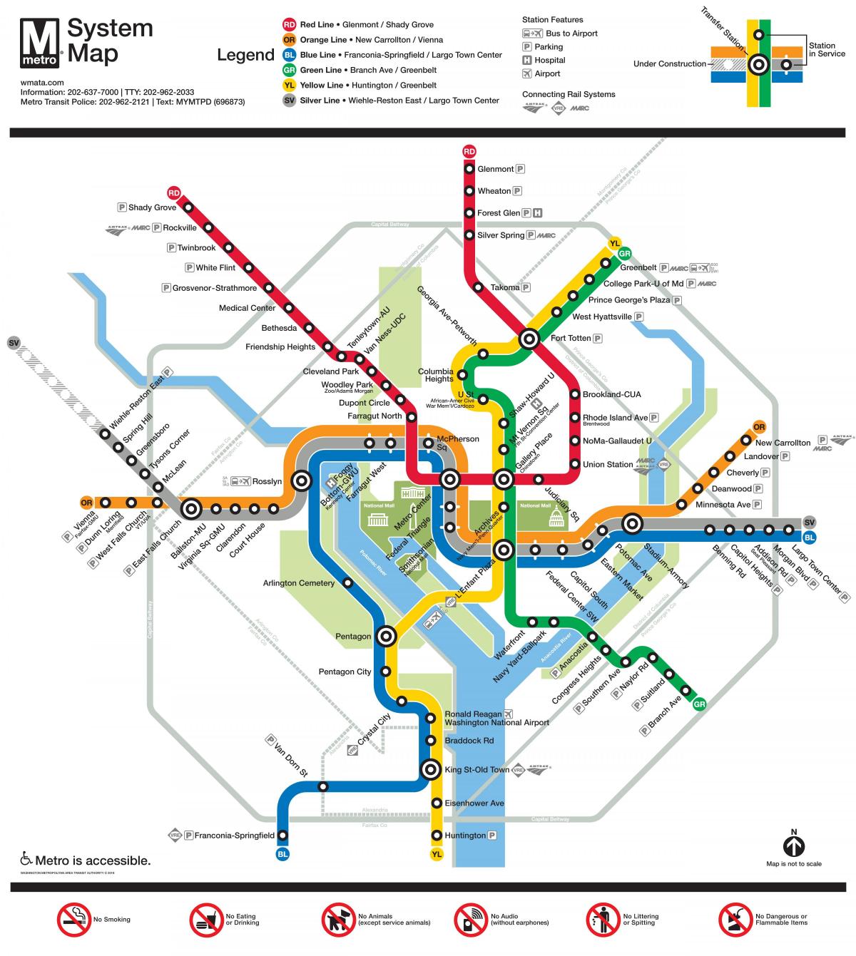 Mapa de las estaciones de metro de Washington DC